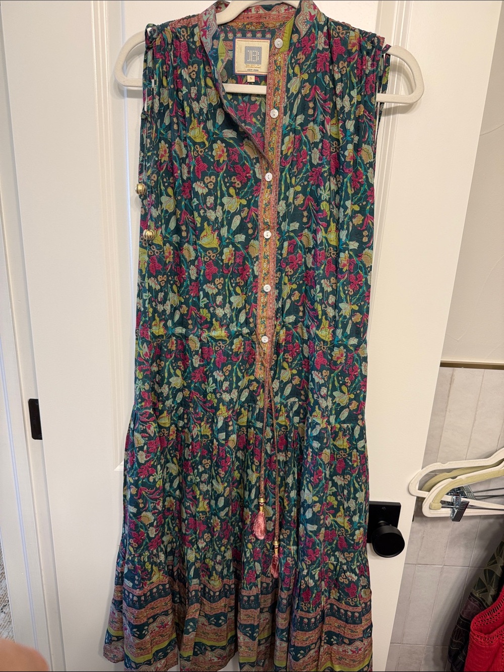 HUNTER BELL Sleeveless Floral Maxi Dress in Teal, Pink and Yellow